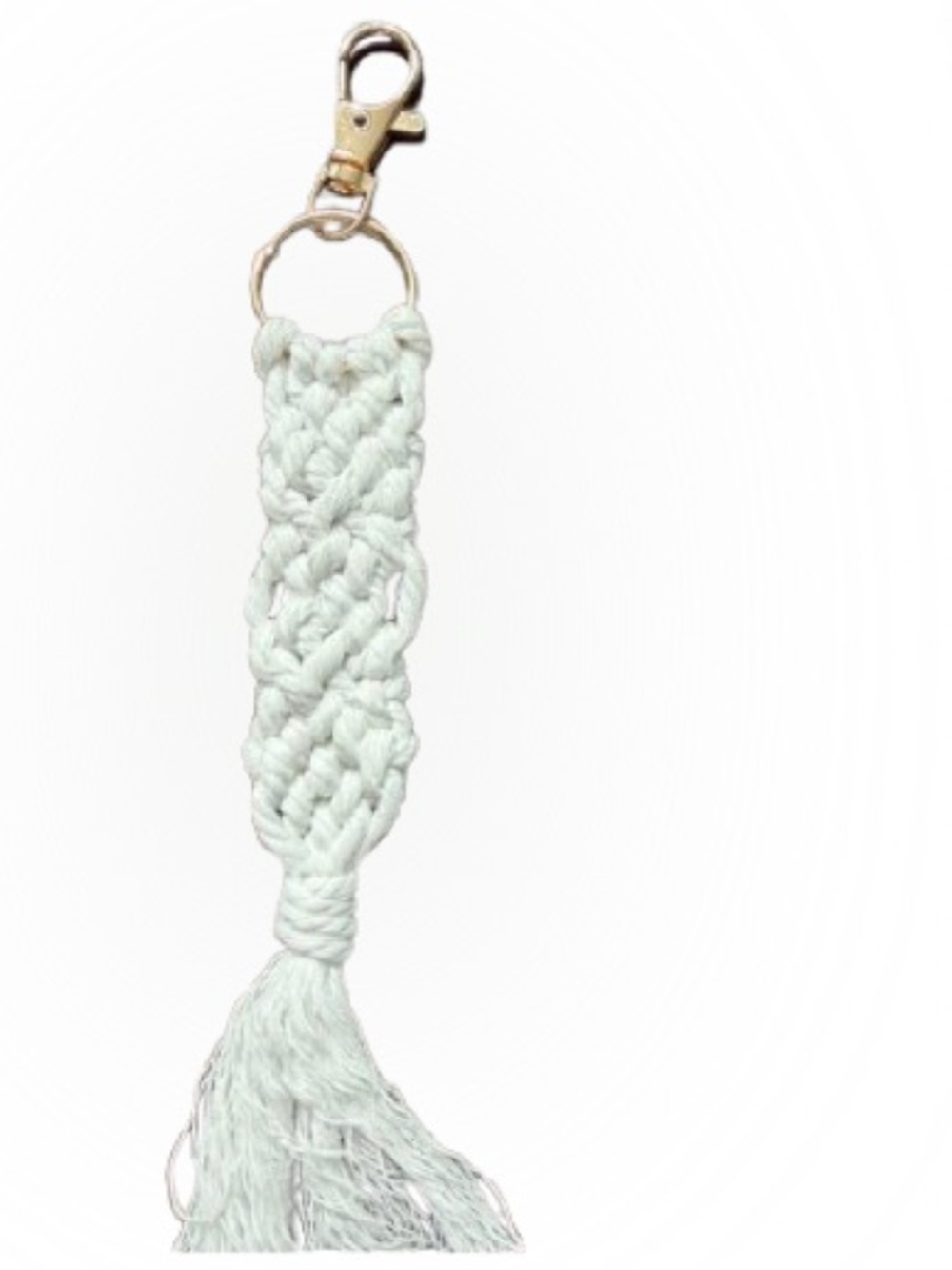 Macramé Keychain-Boho White with Gold Hardware